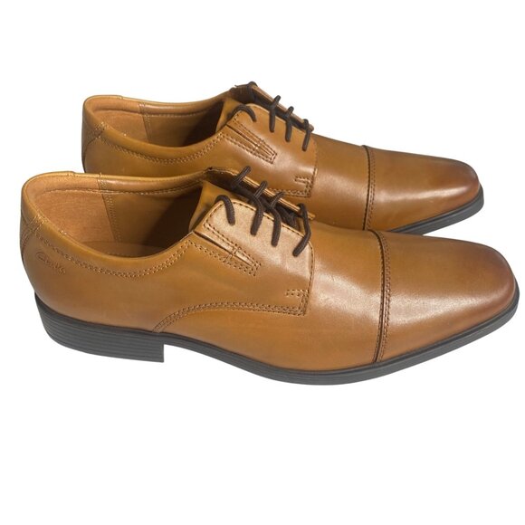 Clarks Tilden Cap Leather Oxford Dress Shoes Mens Size 11M Dark Tan Dress Shoe C - Picture 1 of 14